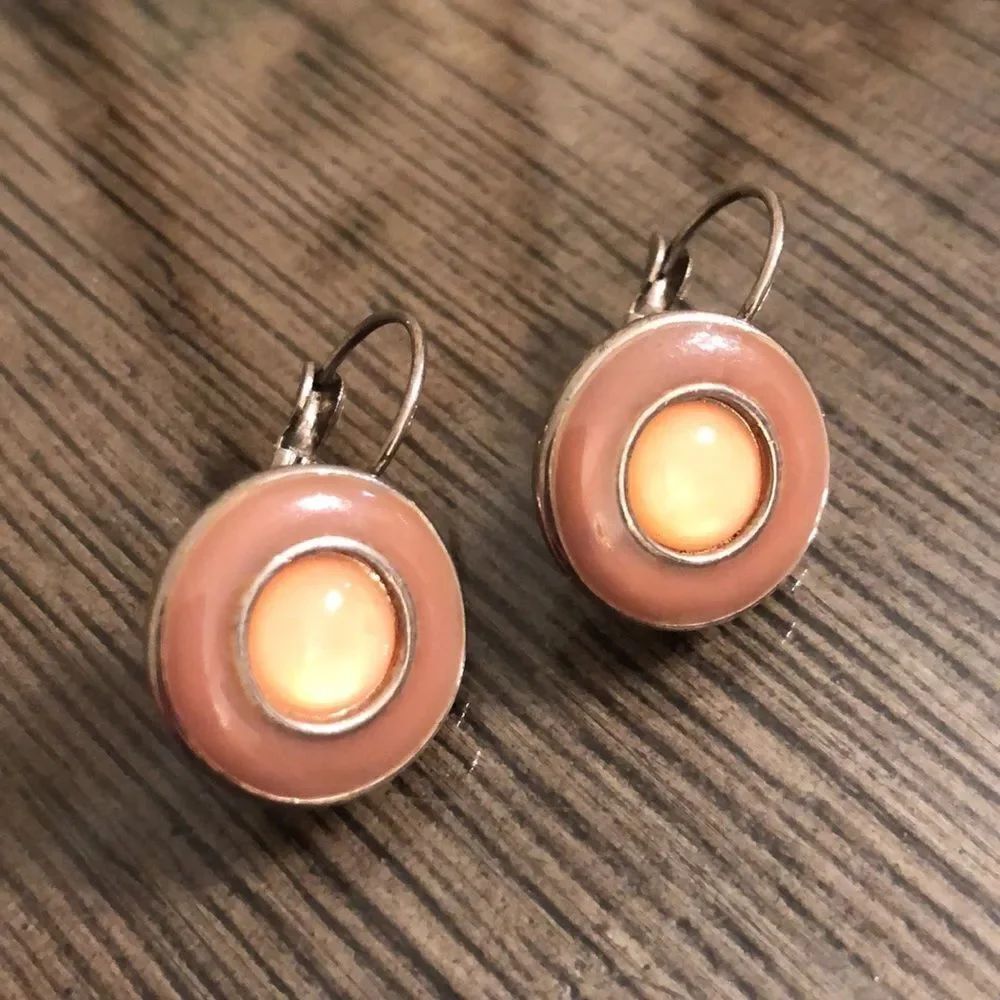 Round Nude & Beige Lever Back Circle Earrings